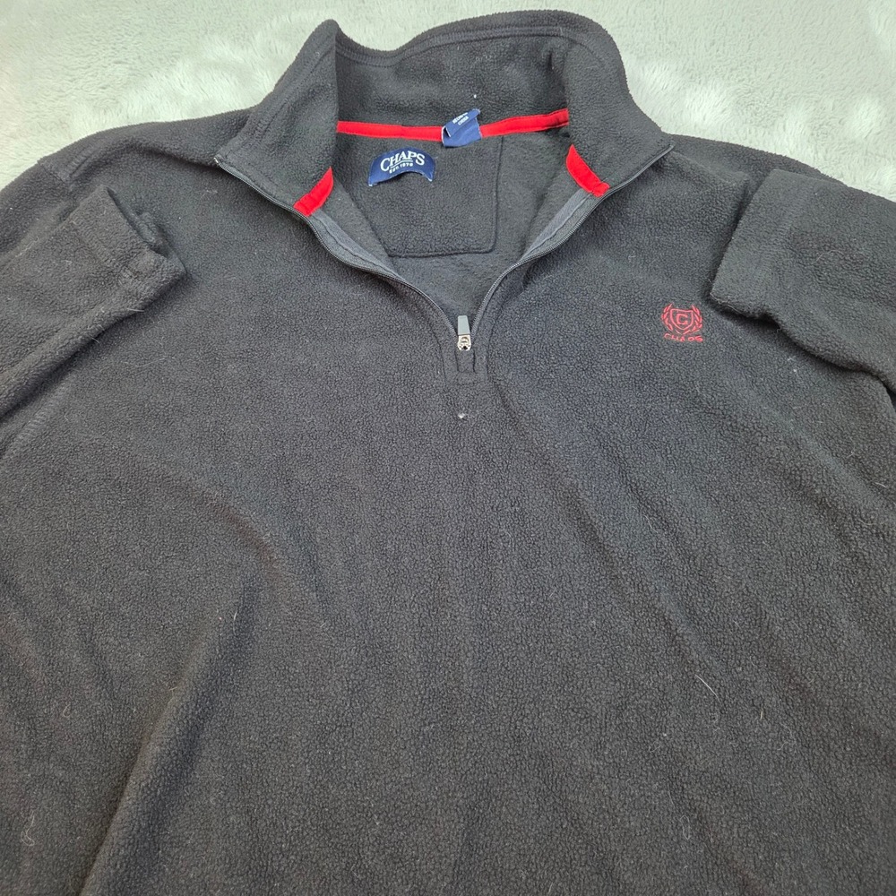 Chaps Quarter-Zip Fleece Pullover Mens Large Black Red Crest Logo Mock Neck